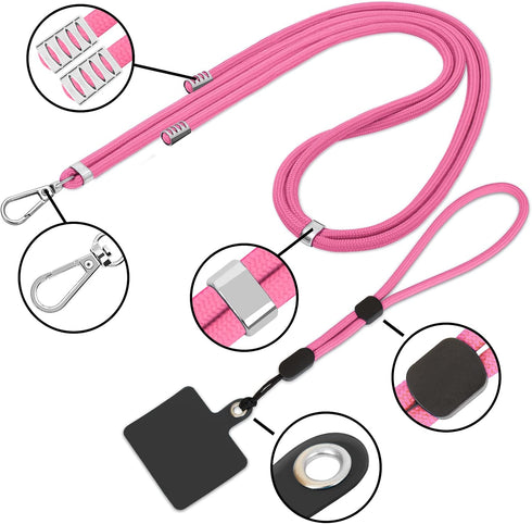 Cell Phone Lanyard, Universal 2× Phone Crossbody Lanyard for Women, 2× Wrist Phone Strap and 5× Connectors Compatible with Most Phones (Black Pink...