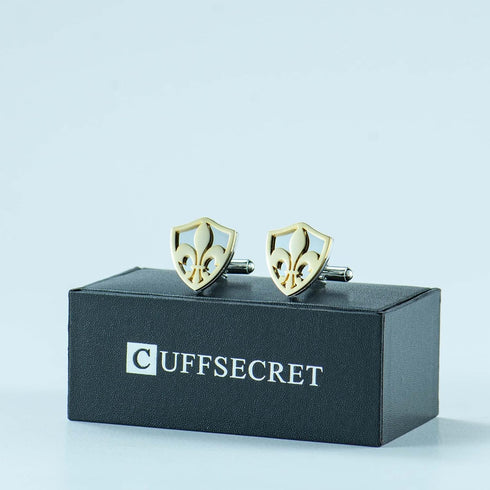 3D Cut Fleur-de-Lis Cufflinks, Stainless Steel with Gold Accents (Cufflinks Box Included)...