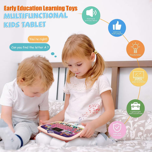 Kids Tablet Toddler Learning Pad with LED Screen Teach Alphabet Numbers Word Music Math Early Development Interactive Electronic Toy for Boys & Gi...