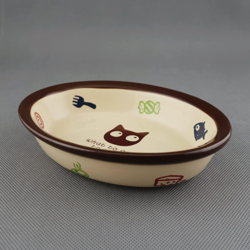 Oval Ceramic Cat Food Bowl,Cute Cartoon Pattern, Dog& Cat Basic Bowl, Small Pet Feeding Dishes for Cat, Kitten, Small Dog, Dishwasher Safe…...