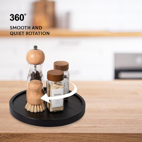9" Wood Lazy Susan Organizer Kitchen Turntable for Cabinet Farmhouse Bathroom Decor Round Decorative Tray for Vanity, Counter, Sink, Coffee Table,...