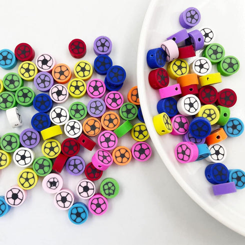 100 Pcs Polymer Clay Football Loose Spacer Beads, 10mm Mixed Color Cute Beads Charms for DIY Hair Clip Necklace Bracelet Jewelry Earring Handmade ...