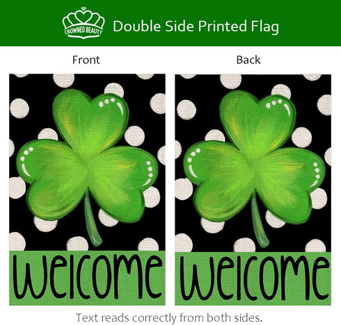 CROWNED BEAUTY St Patricks Day Shamrock Garden Flag 12×18 Inch Double Sided Green Clover Small Burlap Welcome Polka Dots Holiday Yard Flag for Out...