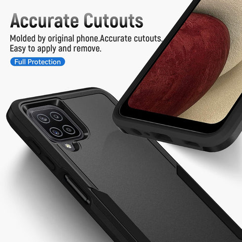 for Galaxy A12 Case, with Screen Protector, Heavy-Duty Tough Rugged Slim Shockproof Protective Case for Samsung A12, Black...