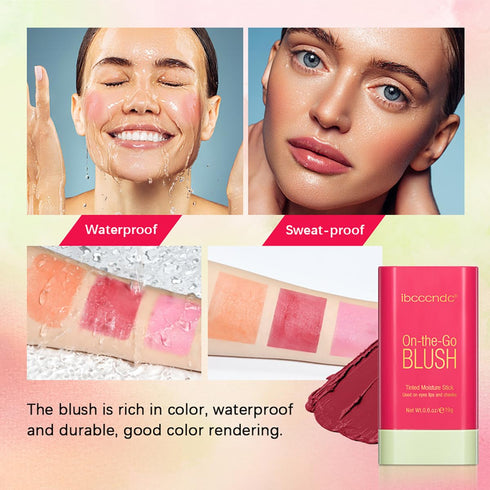Multi-Use Makeup Blush Stick, Tinted Solid Moisturizer On-the-Go Blush, Multi-use Cream Blush Stick for Cheek & Eyes & Lips, Waterproof Natural Nu...