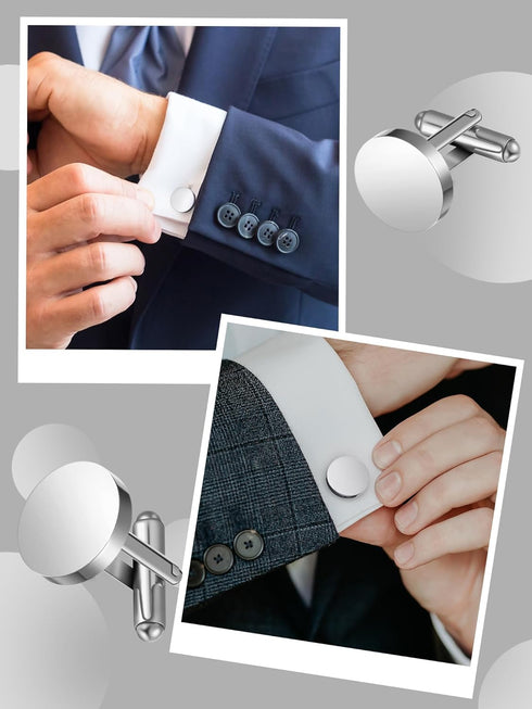 Newcotte 5 Pairs Round Blank Cufflinks Men's Shirts Cufflinks Bulk Stainless Steel Cuff Flat Round Cuff Links for Men Gifts...
