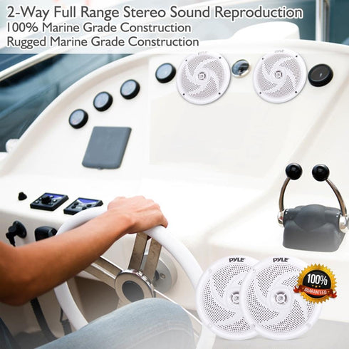 Pyle Marine Speakers - 4 Inch 2 Way Waterproof and Weather Resistant Outdoor Audio Stereo Sound System with 100 Watt Power and Low Profile Slim St...