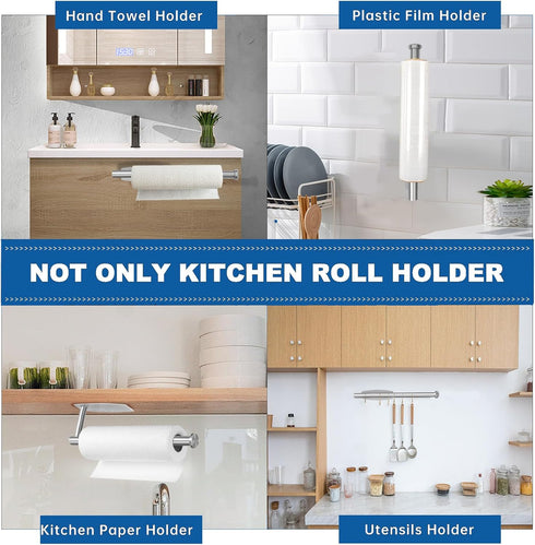 Paper Towel Holder, Self Adhesive or Drilling Paper Towel Holder Under Cabinet for Kitchen, Bathroom, Sink, Pantry, Fridge, Stainless Steel Paper ...