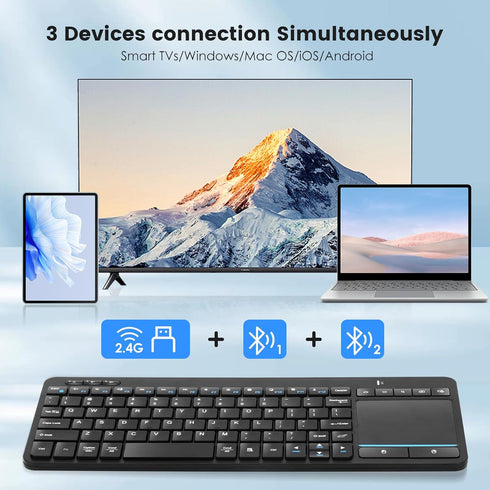 Multi-Device Wireless Bluetooth Keyboard with Touchpad-Wireless TV Keyboard with Multi-Touch Big Size Trackpad,Support 3 Devices for TV,Windows, A...