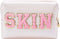 Preppy Patch Makeup Bag, Cosmetic Toiletry Bag for Women, Skin Chenille Letter Skincare Bag, PU Leather Portable Makeup Pouch, Waterproof Daily Us...