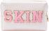 Preppy Patch Makeup Bag, Cosmetic Toiletry Bag for Women, Skin Chenille Letter Skincare Bag, PU Leather Portable Makeup Pouch, Waterproof Daily Us...