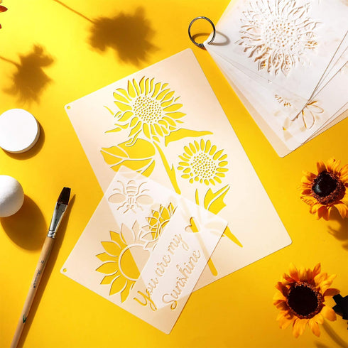 8 Pieces Sunflower Butterflies Painting Stencils for Painting on Wood Flower Butterfly Stencil Kit for Painting on Wall Canvas You are My Sunshine...