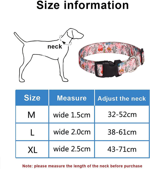 Dog Collar for Small Medium Large Dogs, Cute Girl Dog Pet Collar Soft Adjustable Fancy Floral Boy Girl Puppy Dog Collars Walking Running Training ...