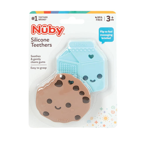 Nuby All Silicone Chocolate Chip Cookie & Milk Carton Teether – 2 Pack, 3+ Months...