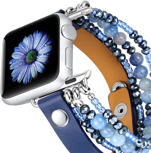 fastgo Bracelet Band Leather Compatible with Apple Watch 38mm 40mm 41mm Women, Dressy Fancy Elastic Beaded Jewelry Strap for Iwatch SE& Series 9 U...