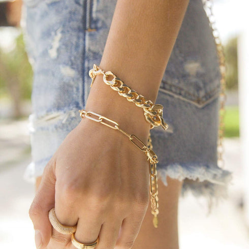 MEVECCO Dainty Oval Paper Clip Link Chain Bracelet Gold Chunky Radial Rolo Paperclip Link Bracelet 18K Gold Plated Delicate Wide Women Personalize...