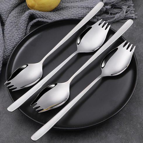 IQCWOOD Sporks, 4-Pack 18/10 Stainless Steel Fork, Metal Spork for Everyday Household Use, 7.4-Inch Long Handle Dessert Ice Cream Salad Forks, Fla...