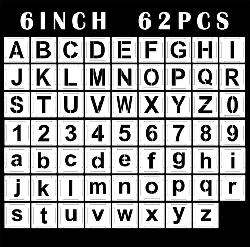 Large Letter Stencils Numbers Craft Stencils 6 Inch, 62 Pcs Reusable Plastic Alphabet Templates for Painting on Wood, Wall, Fabric, Rock, Glass,Ch...