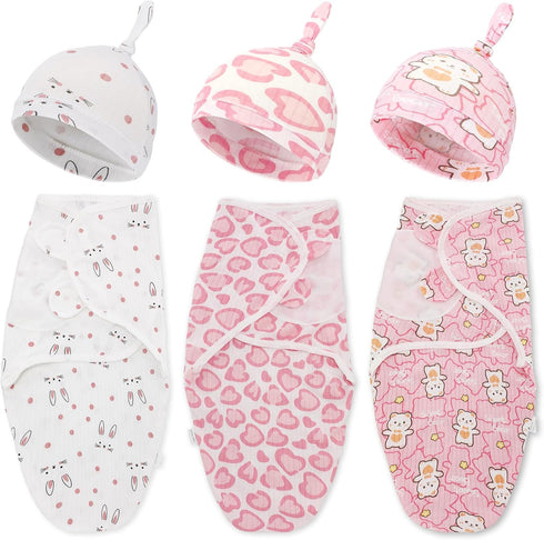 3 Pack Preemie Swaddle Blanket with Hat Set Preemie Hats Baby Receiving Blanket Swaddle Wrap for Preemie Newborn (Cute Style)...
