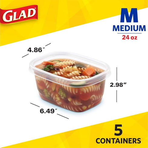 GladWare Soup & Salad Everyday Use, Medium Rectangle Storage, Standard, 24 Oz, 5 Count...