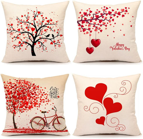 4TH Emotion Valentines Day Throw Pillow Covers 18x18 Set of 4 Red Love Heart Home Decorations Cushion Case for Sofa Couch Polyester Linen...
