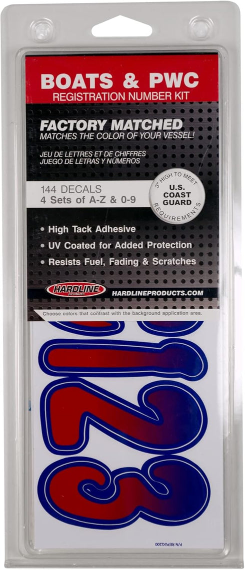 Hardline Products Series 200 Factory Matched 3-Inch Boat & PWC Registration Number Kit, Red/Purple - REPUG200...