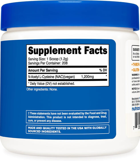 Nutricost N-Acetyl L-Cysteine (NAC) Powder 250 Grams - Vegan NAC, Non-GMO, Gluten Free...