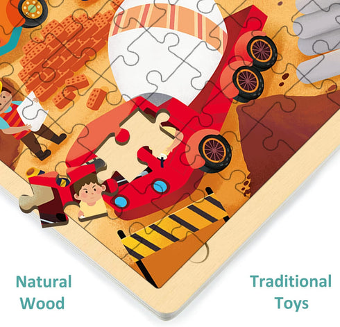 100 Piece Puzzles for Kids Ages 4-8 by MoinKidz, Each Piece is Unique, Construction Site Wooden Jigsaw Puzzle for 3 4 5 6 8 Year Old Toddlers Boys...