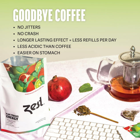 Zest 135mg High Caffeine Energy Leaf Blend - Pomegranate Mojito Green Tea - 20 Pack Bag - All Natural Strong Flavored Healthy Coffee Alternative H...