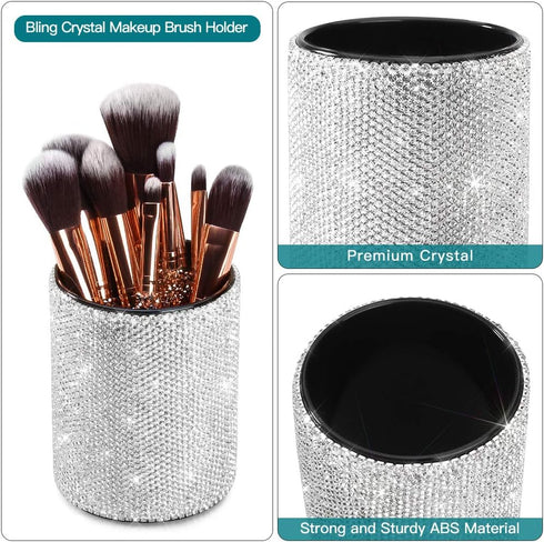 OTOSTAR Bling Crystal Makeup Brush Holder Organizer Storage Cosmetic Tools Eyebrow Pencil Eyeliners, Multifunctional Handcrafted Rhinestones Pen H...