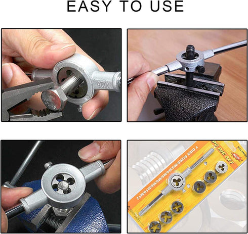 JONMON 8 Pcs Metric Die Set - Screw Die & Adjustable Wrench Holder with M3-M12 Dies Threading and Rethreading Cutting External Thread Processing T...