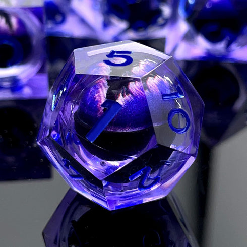 Dragon Eye Liquid Core DND Dice Set Resin Sharp Edged Dice Handmade D&D Dice for Role Playing Dungeons and Dragons Game (Styles 3 Purple)...