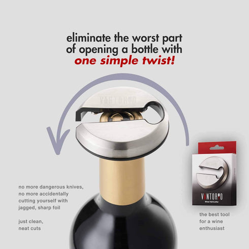 Vintorio Easy Wine Foil Top Cutter - Cut Bottle Capsules and Neck Labels - Sharp Remover for Wine Seals - Tough Metal, Stainless Steel Plated Body...