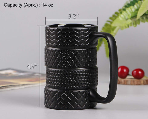 VanEnjoy 3D Cool Black Tyre Tire Shaped Frosted Ceramic Mug Large Coffee Tea Cup Unique Gifts Car Fans 14 oz(400ml)...