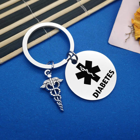Dabihu Diabetes Keychain for Unisex-Adults Stainless Steel, Modern Style, Silver, Medical Alert Tag Keychain...