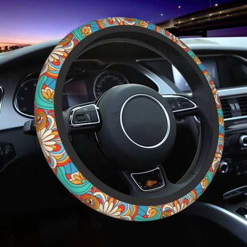 Bohemia Flowers Car Steering Wheel Cover for Womens Girls Mens 15 Inches Anti-Slip Universal Truck Vans SUV Auto Protector Accessories...