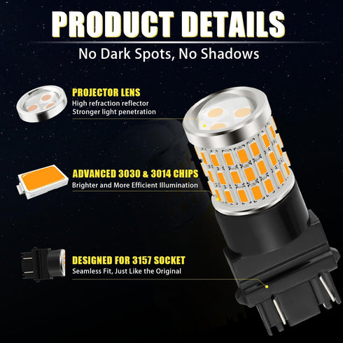 iBrightstar 3157 LED Bulb Amber, 3157a LED Turn Signal Bulbs Super Bright for Rear Front Blinker Lights and Turn Signal Lights, 2 Pack...