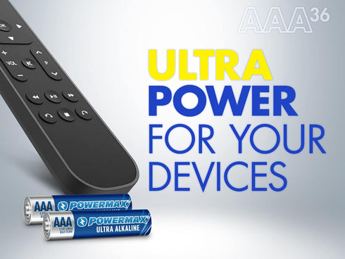 Powermax 36-Count AAA Batteries, Ultra Long Lasting Alkaline Battery, 10-Year Shelf Life, Reclosable Packaging...
