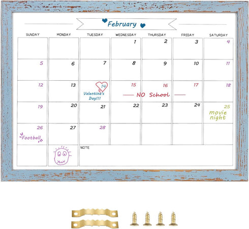 Dry Erase Monthly Calendar Board, Magnetic Whiteboard for Wall, Office/School/Home, Solid Wood Walnut Brown Frame Hanging Board 10.5"x 14.5"(YL-Bl...