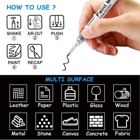 TZARROT White Paint Pen, 8 Pack 0.7mm Acrylic Paint Pens with 2 White 2 Black 2 Gold 2 Silver Permanent Marker for Wood Rock Fabric Metal Plastic ...