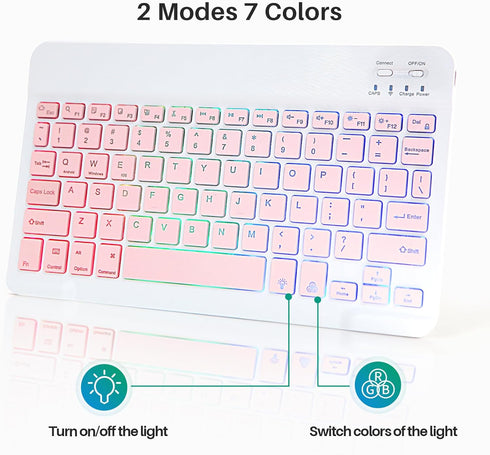 Bluetooth Keyboard and Mouse Combo for iPad - Rechargeable Wireless Keyboard & Mouse with 7-Color Backlit Compatible with iPad 9th/8th Gen, iPad P...