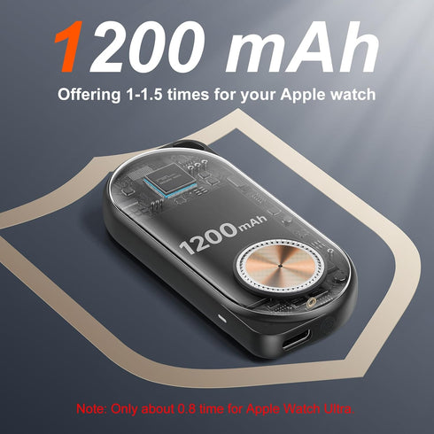Facbiny Portable Wireless Watch Charger, 1200mAh Keychain Wireless Power Bank with Type A-C Cable, Travel for Apple Watch Series 9/8/7/6/5/4/3/2/S...