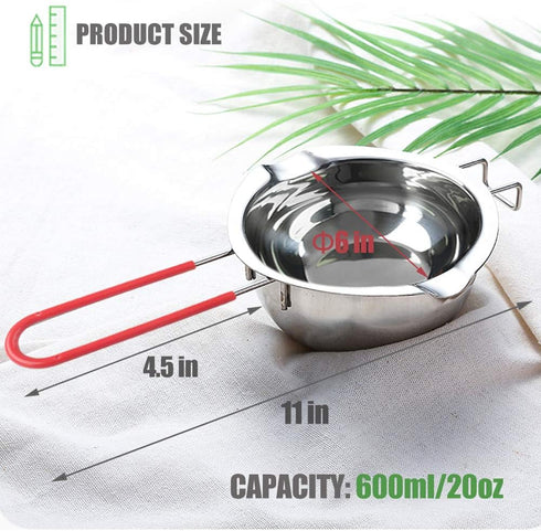 Stainless Steel Double Boiler Pot with Heat Resistant Handle for Melting Chocolate, Candy and Candle Making (18/8 Steel, 20oz, Universal Insert)...