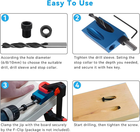 14Pcs Pocket Hole Jig Kit, 15 Degree Woodworking Inclined Hole Jig with 6/8/10mm Drill Bits for Carpentry Woodworking Angle Drilling Holes...