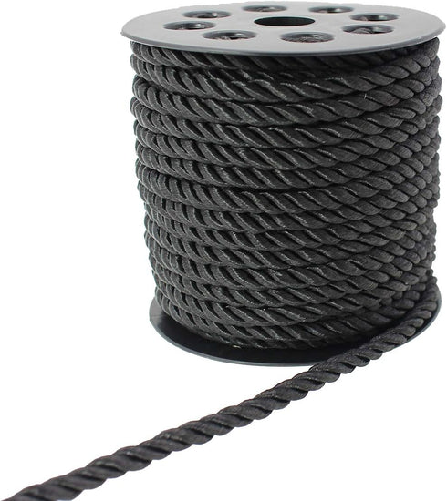 Black Satin Twisted Cord 5mm for Jewelry Making - 20 Yards Decorative Braided Polyester Twine Rope String - Shiny Thick Thread for Choker Cords an...