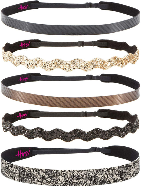 Hipsy Cute Fashion Adjustable No Slip Hairband Headbands for Women Girls & Teens (Essential Black/Brown/Gold 5pk)...