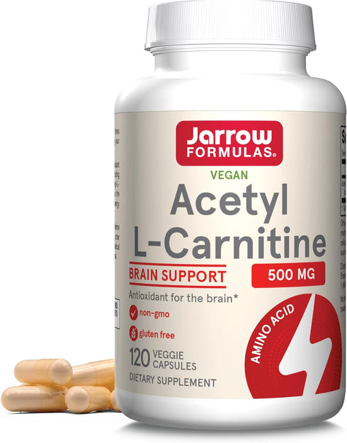 Jarrow Formulas Acetyl L-Carnitine 500 mg, Dietary Supplement, Amino Acid Support for Brain Health and Antioxidants, 120 Veggie Capsules, 120 Day ...