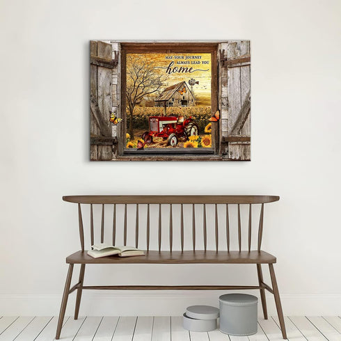 Farmhouse Canvas Wall Art Red Old Tractor Picture Kitchen Wall Decor Rustic Sunflowers Country Painting for Bedroom Bathroom Living Room Prints Ar...
