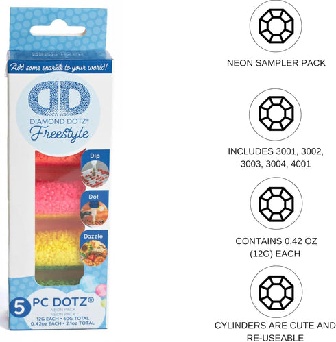 Diamond Dotz Dotz Sampler Pack Neon - Freestyle Diamond Painting Beads, Diamond Art Beads, Replacement Drills, Loose Gems for DIY Crafts and Art P...