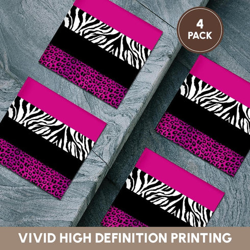 3dRose CST_35436_3 Pink Black and White Animal Print-Leopard and Zebra-Ceramic Tile Coasters, Set of 4...